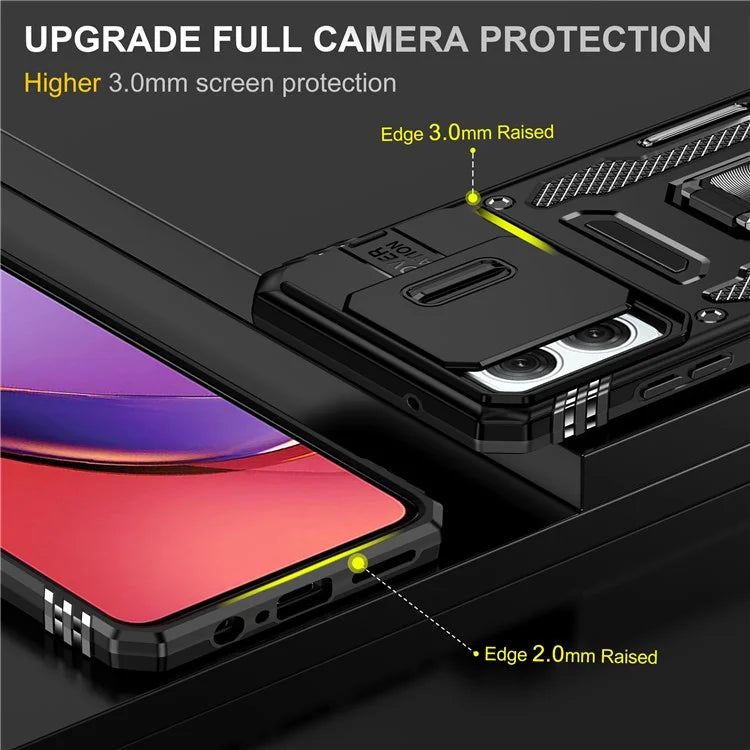 Armor Series For Motorola Moto G84 5G Case Slide Lens Lid PC+TPU Kickstand Phone Cover