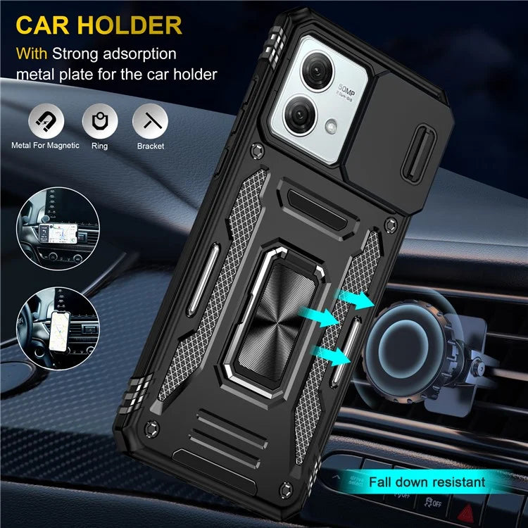 Armor Series For Motorola Moto G84 5G Case Slide Lens Lid PC+TPU Kickstand Phone Cover