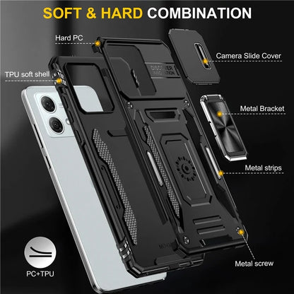 Armor Series For Motorola Moto G84 5G Case Slide Lens Lid PC+TPU Kickstand Phone Cover