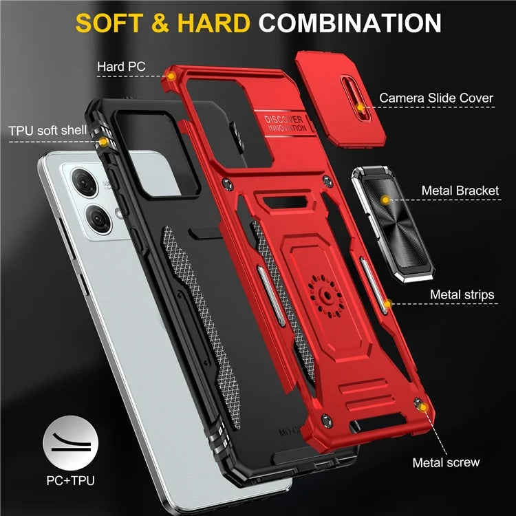 Armor Series For Motorola Moto G84 5G Case Slide Lens Lid PC+TPU Kickstand Phone Cover