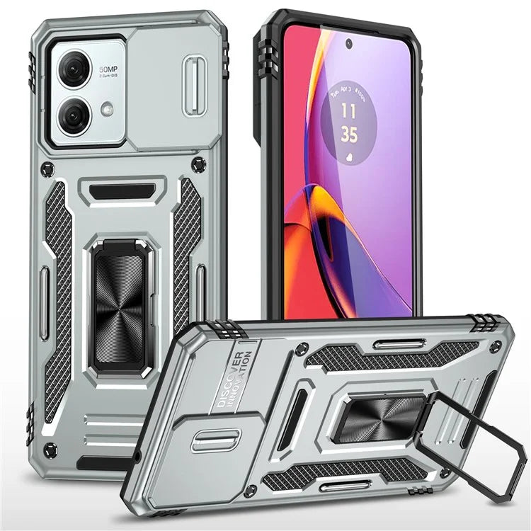 Armor Series For Motorola Moto G84 5G Case Slide Lens Lid PC+TPU Kickstand Phone Cover