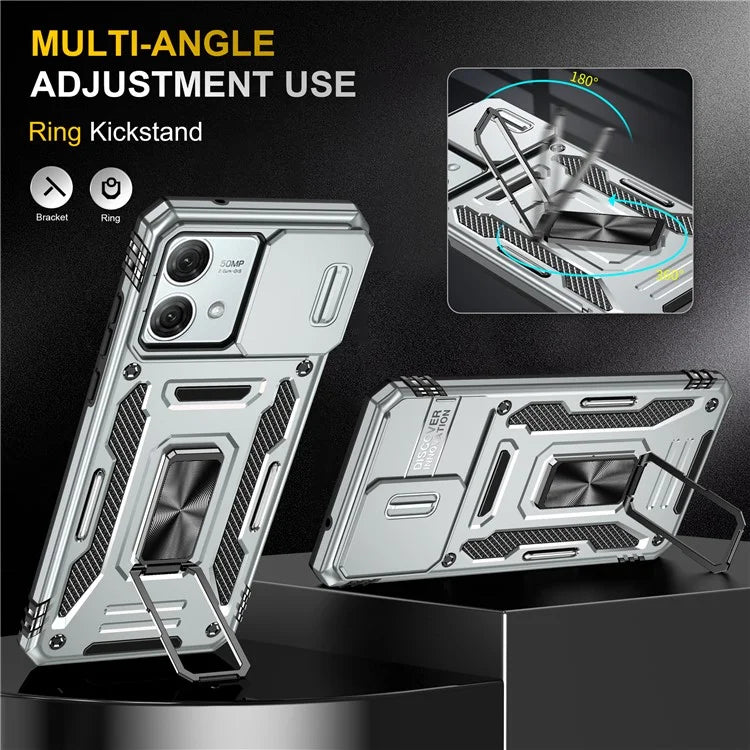 Armor Series For Motorola Moto G84 5G Case Slide Lens Lid PC+TPU Kickstand Phone Cover