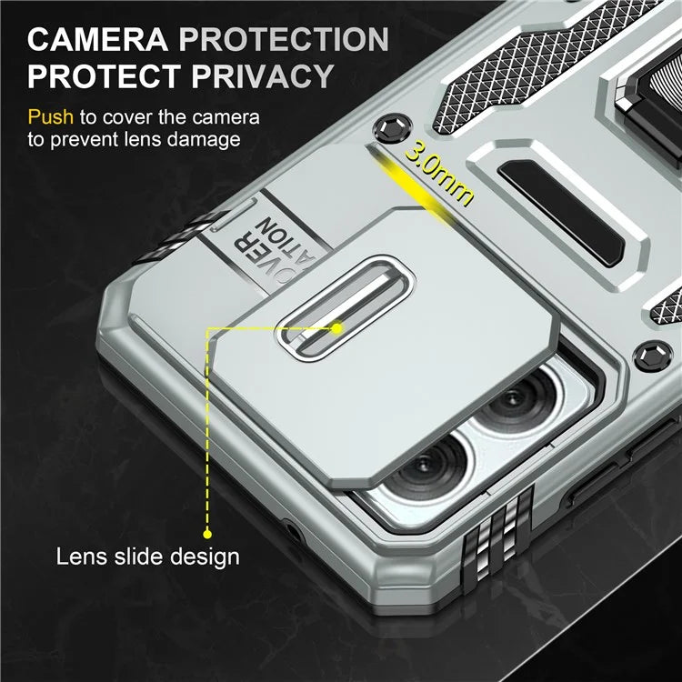 Armor Series For Motorola Moto G84 5G Case Slide Lens Lid PC+TPU Kickstand Phone Cover