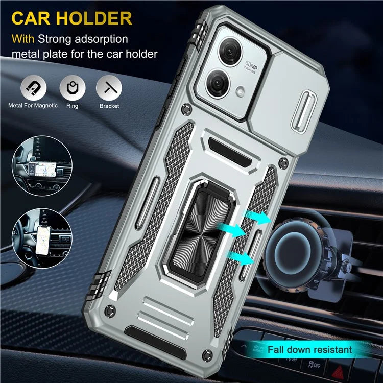 Armor Series For Motorola Moto G84 5G Case Slide Lens Lid PC+TPU Kickstand Phone Cover