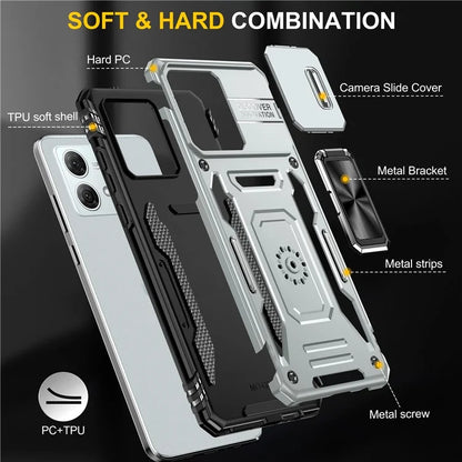 Armor Series For Motorola Moto G84 5G Case Slide Lens Lid PC+TPU Kickstand Phone Cover