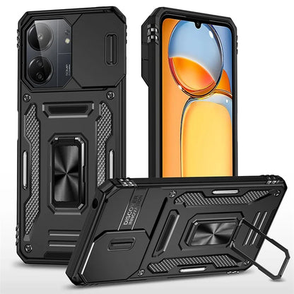 Armor Series For Xiaomi Redmi 13C 4G / 5G / 13R 5G / Poco M6 5G / Poco C65 4G Phone Case with Slide Camera Cover