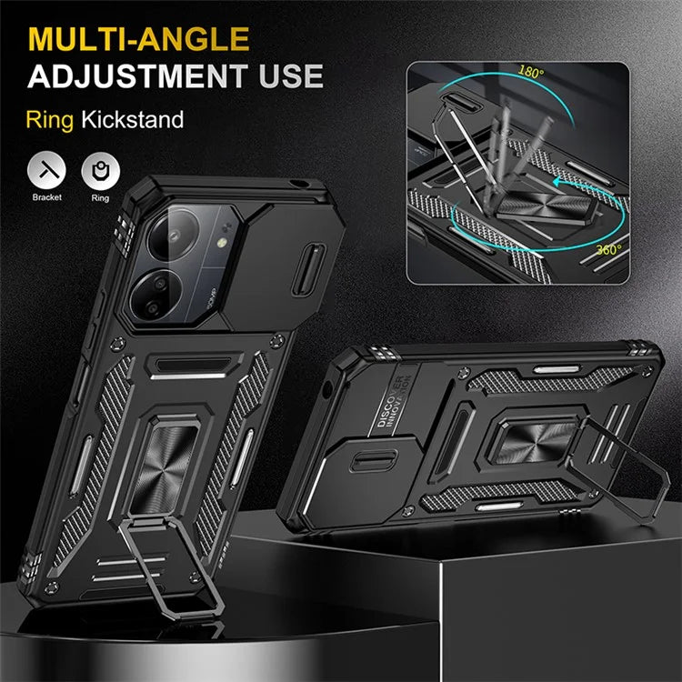 Armor Series For Xiaomi Redmi 13C 4G / 5G / 13R 5G / Poco M6 5G / Poco C65 4G Phone Case with Slide Camera Cover