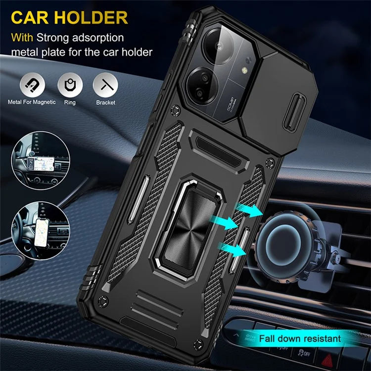 Armor Series For Xiaomi Redmi 13C 4G / 5G / 13R 5G / Poco M6 5G / Poco C65 4G Phone Case with Slide Camera Cover