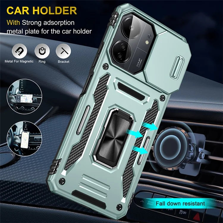 Armor Series For Xiaomi Redmi 13C 4G / 5G / 13R 5G / Poco M6 5G / Poco C65 4G Phone Case with Slide Camera Cover