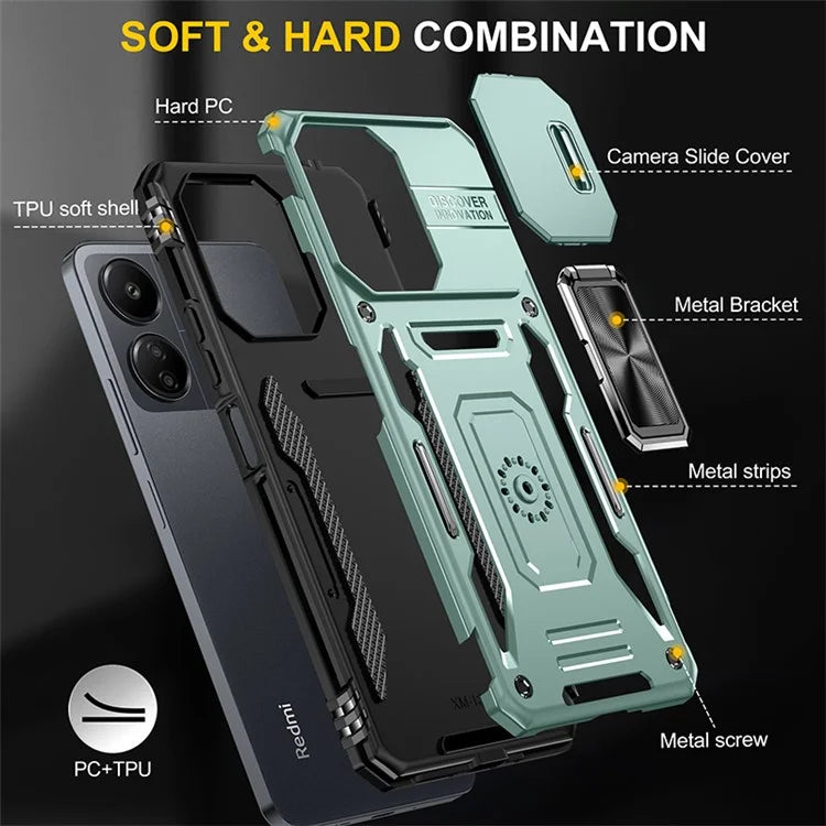 Armor Series For Xiaomi Redmi 13C 4G / 5G / 13R 5G / Poco M6 5G / Poco C65 4G Phone Case with Slide Camera Cover
