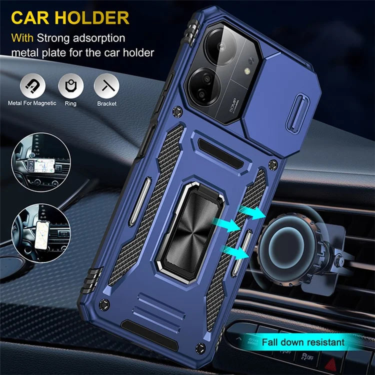 Armor Series For Xiaomi Redmi 13C 4G / 5G / 13R 5G / Poco M6 5G / Poco C65 4G Phone Case with Slide Camera Cover