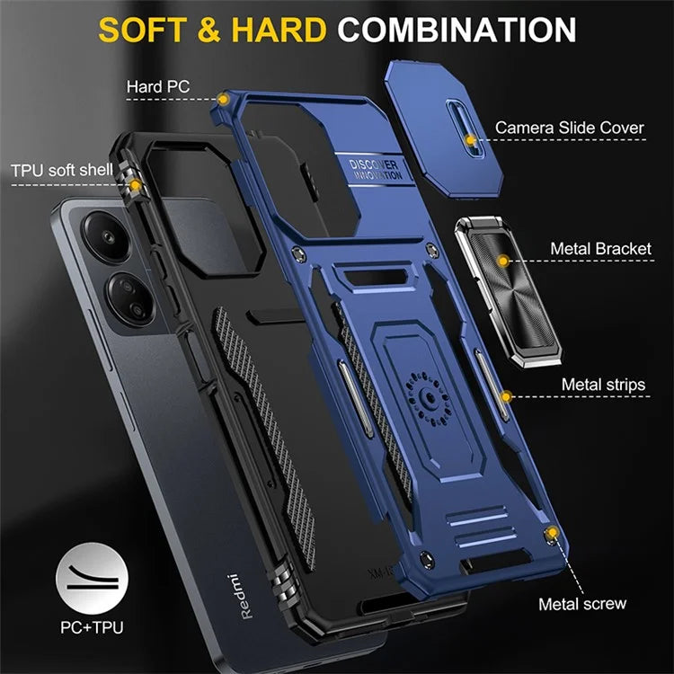 Armor Series For Xiaomi Redmi 13C 4G / 5G / 13R 5G / Poco M6 5G / Poco C65 4G Phone Case with Slide Camera Cover