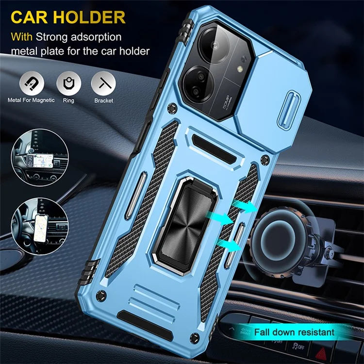 Armor Series For Xiaomi Redmi 13C 4G / 5G / 13R 5G / Poco M6 5G / Poco C65 4G Phone Case with Slide Camera Cover