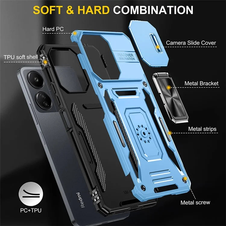 Armor Series For Xiaomi Redmi 13C 4G / 5G / 13R 5G / Poco M6 5G / Poco C65 4G Phone Case with Slide Camera Cover