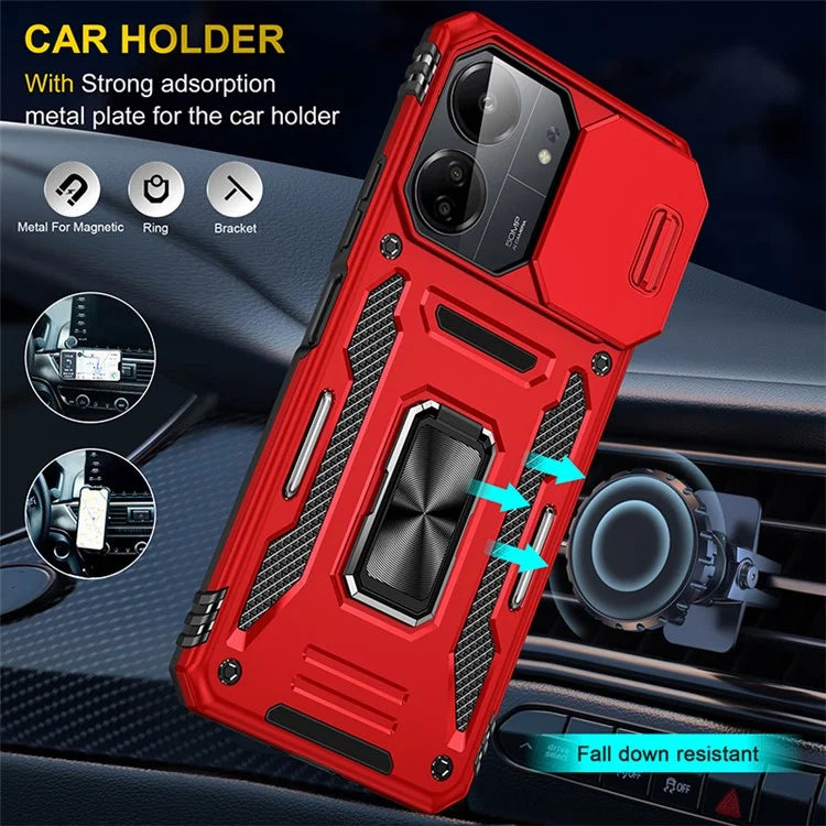 Armor Series For Xiaomi Redmi 13C 4G / 5G / 13R 5G / Poco M6 5G / Poco C65 4G Phone Case with Slide Camera Cover