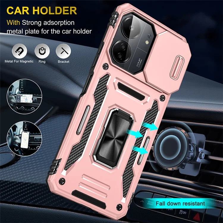 Armor Series For Xiaomi Redmi 13C 4G / 5G / 13R 5G / Poco M6 5G / Poco C65 4G Phone Case with Slide Camera Cover