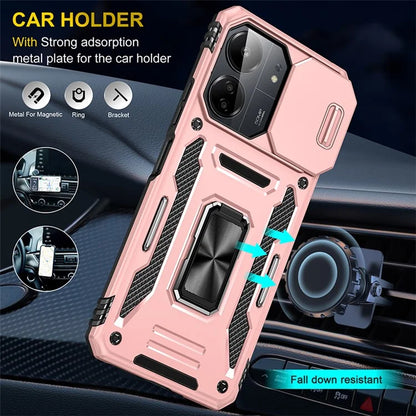 Armor Series For Xiaomi Redmi 13C 4G / 5G / 13R 5G / Poco M6 5G / Poco C65 4G Phone Case with Slide Camera Cover