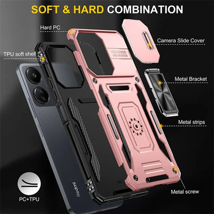 Armor Series For Xiaomi Redmi 13C 4G / 5G / 13R 5G / Poco M6 5G / Poco C65 4G Phone Case with Slide Camera Cover