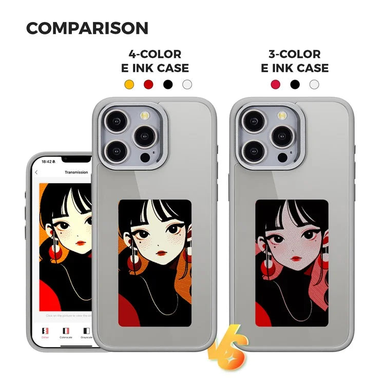 For iPhone 13 Pro E Ink Cover 4-Color Display Phone Case NFC Projection Customized Pattern