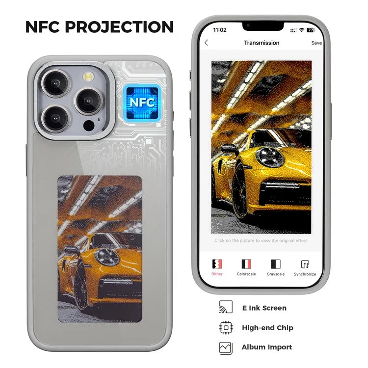 For iPhone 13 Pro E Ink Cover 4-Color Display Phone Case NFC Projection Customized Pattern