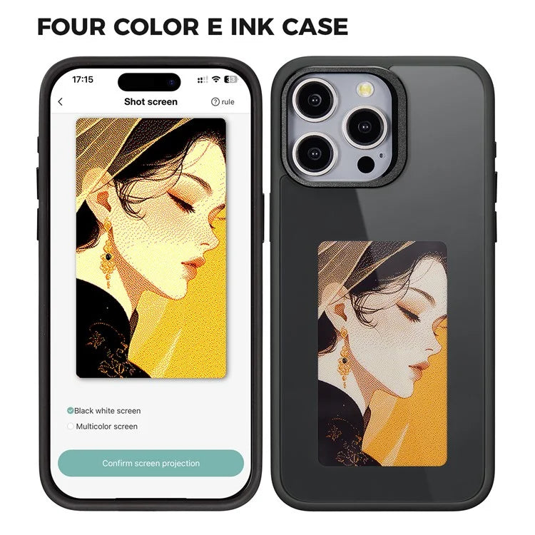 For iPhone 14 Pro E Ink Phone Case Black / White / Red / Yellow 4-Color Smart NFC Projection DIY Case