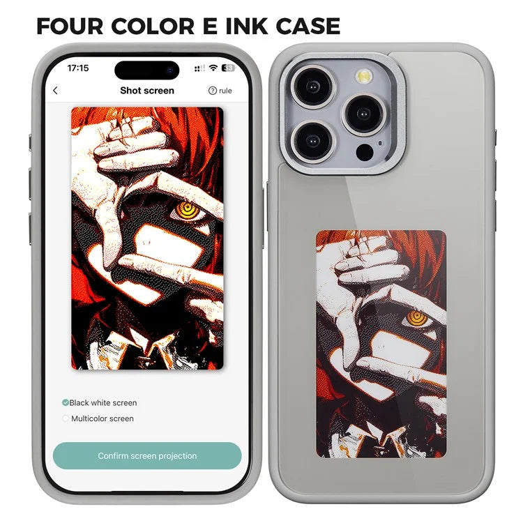 For iPhone 14 Pro E Ink Phone Case Black / White / Red / Yellow 4-Color Smart NFC Projection DIY Case