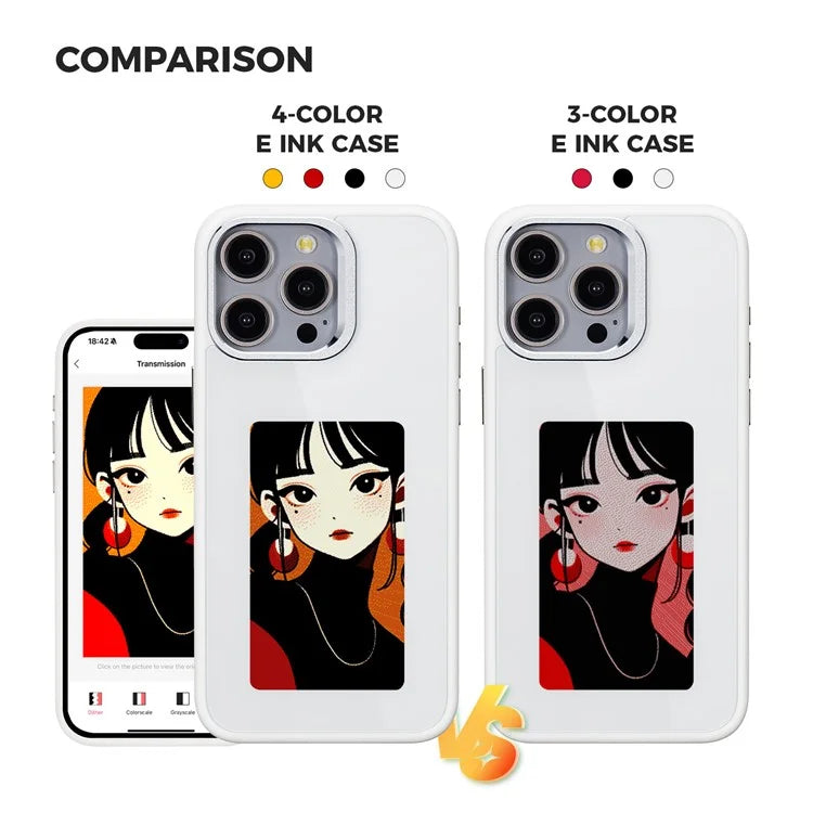 For iPhone 14 Pro E Ink Phone Case Black / White / Red / Yellow 4-Color Smart NFC Projection DIY Case