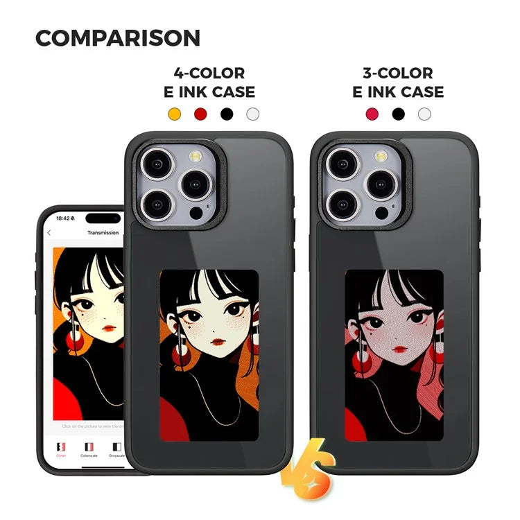 For iPhone 14 Pro Max E Ink Phone Case 4-Color Display DIY Pattern Phone Cover