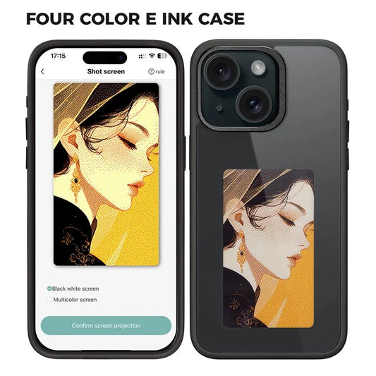 4 Color E Ink Phone Case for iPhone 15 Case Smart NFC DIY Display Imaging, Black / White / Red / Yellow