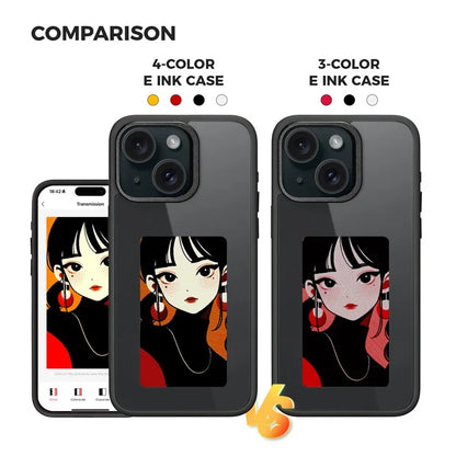4 Color E Ink Phone Case for iPhone 15 Case Smart NFC DIY Display Imaging, Black / White / Red / Yellow