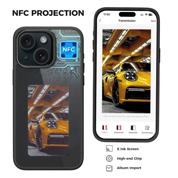 4 Color E Ink Phone Case for iPhone 15 Case Smart NFC DIY Display Imaging, Black / White / Red / Yellow