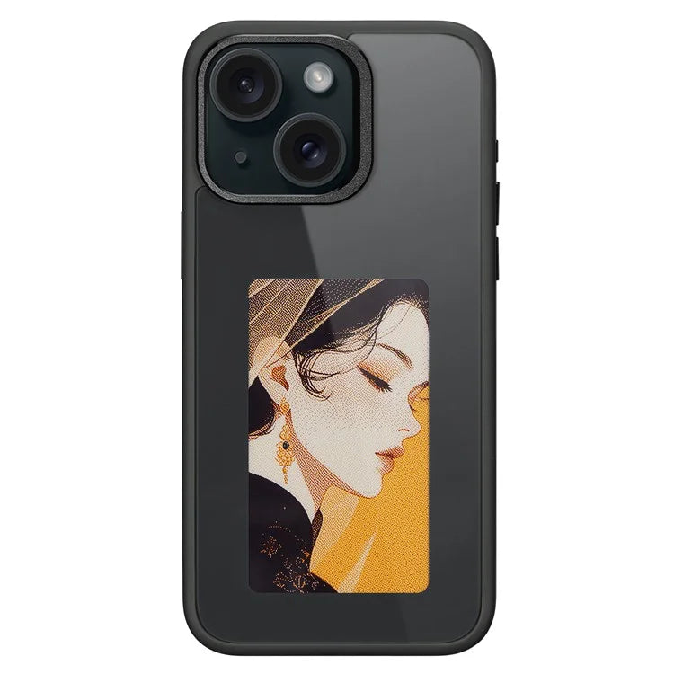 4 Color E Ink Phone Case for iPhone 15 Case Smart NFC DIY Display Imaging, Black / White / Red / Yellow