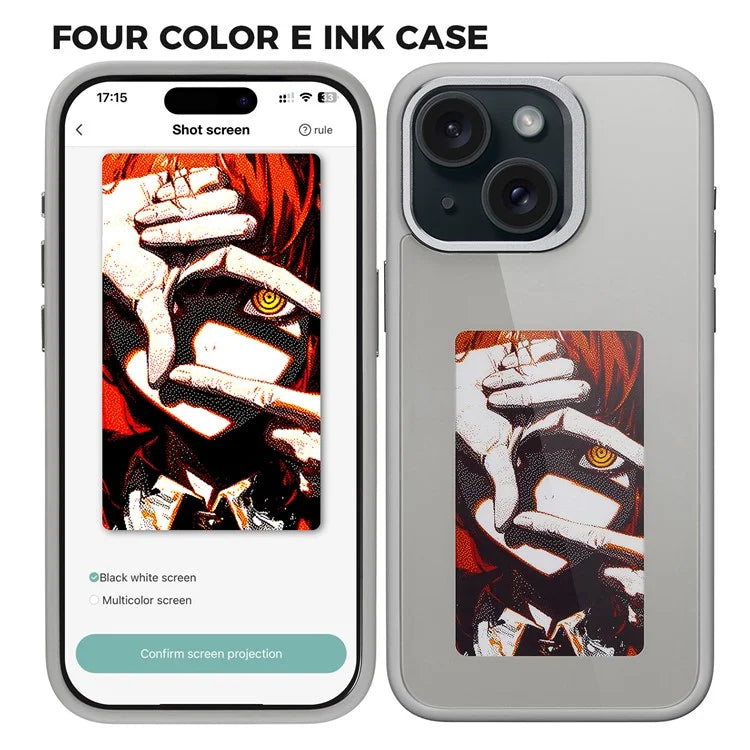 4 Color E Ink Phone Case for iPhone 15 Case Smart NFC DIY Display Imaging, Black / White / Red / Yellow