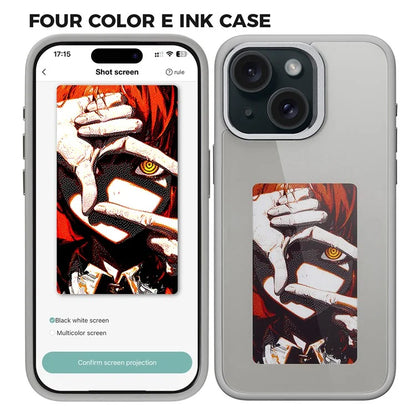 4 Color E Ink Phone Case for iPhone 15 Case Smart NFC DIY Display Imaging, Black / White / Red / Yellow