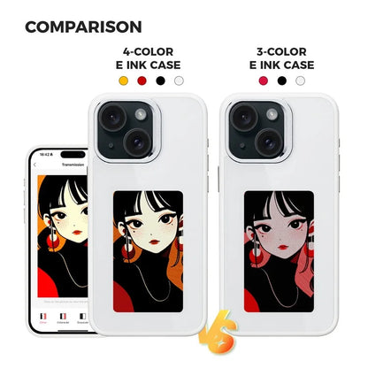 4 Color E Ink Phone Case for iPhone 15 Case Smart NFC DIY Display Imaging, Black / White / Red / Yellow