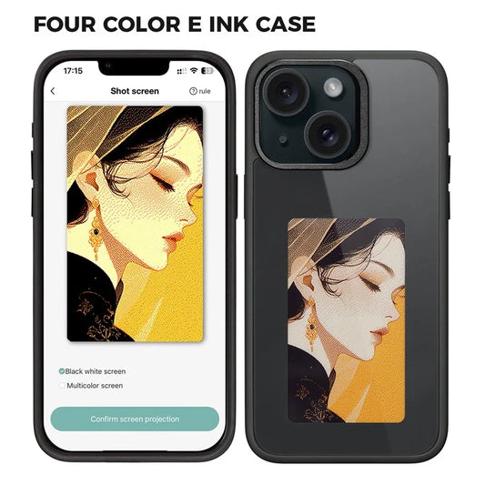 E Ink Phone Case for iPhone 13  / 14 Smart NFC Phone Case Photo, Black / White / Red / Yellow 4-Color