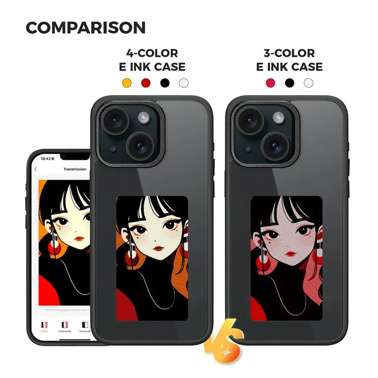E Ink Phone Case for iPhone 13  / 14 Smart NFC Phone Case Photo, Black / White / Red / Yellow 4-Color
