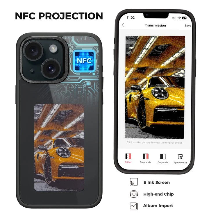 E Ink Phone Case for iPhone 13  / 14 Smart NFC Phone Case Photo, Black / White / Red / Yellow 4-Color