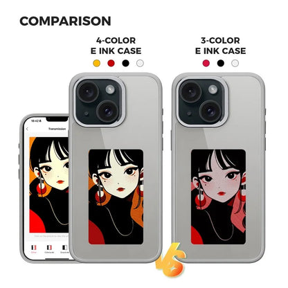 E Ink Phone Case for iPhone 13  / 14 Smart NFC Phone Case Photo, Black / White / Red / Yellow 4-Color
