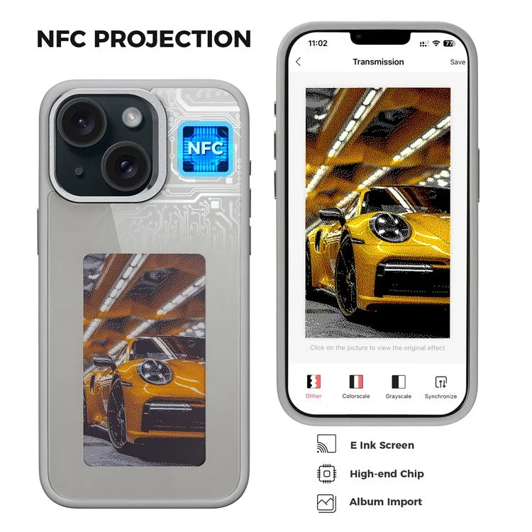 E Ink Phone Case for iPhone 13  / 14 Smart NFC Phone Case Photo, Black / White / Red / Yellow 4-Color