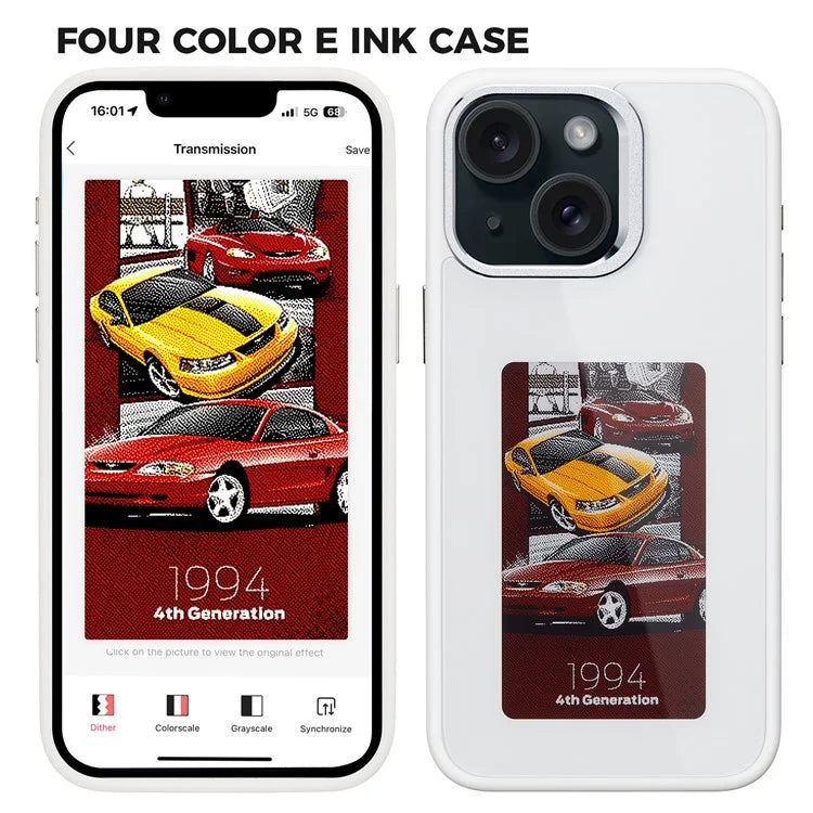 E Ink Phone Case for iPhone 13  / 14 Smart NFC Phone Case Photo, Black / White / Red / Yellow 4-Color