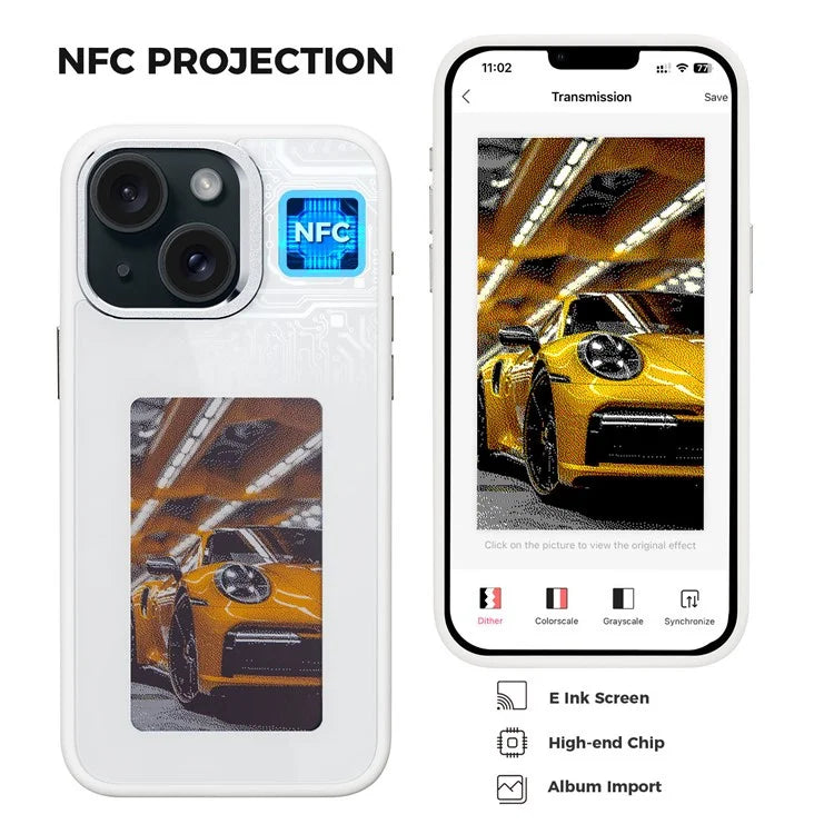 E Ink Phone Case for iPhone 13  / 14 Smart NFC Phone Case Photo, Black / White / Red / Yellow 4-Color
