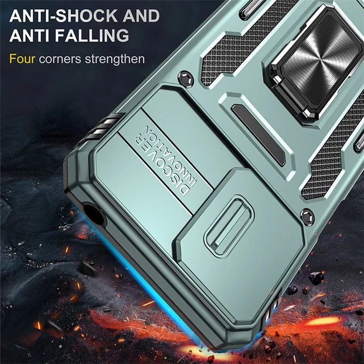 Armor Series For Motorola Moto G54 5G Case PC+TPU Kickstand Phone Cover with Slide Lens Protector
