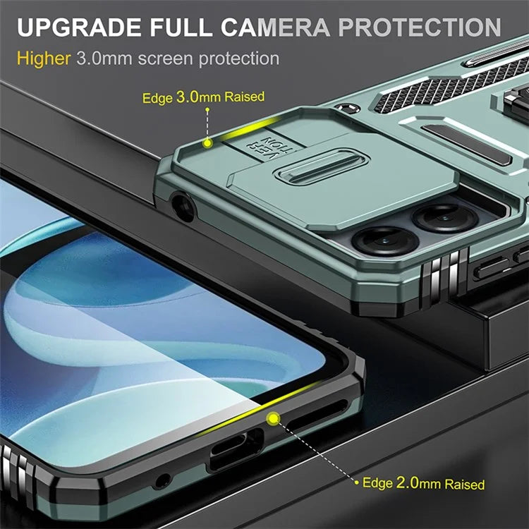 Armor Series For Motorola Moto G54 5G Case PC+TPU Kickstand Phone Cover with Slide Lens Protector