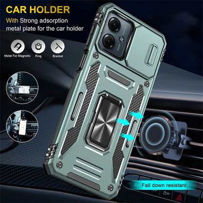 Armor Series For Motorola Moto G54 5G Case PC+TPU Kickstand Phone Cover with Slide Lens Protector