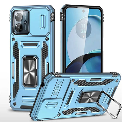 Armor Series For Motorola Moto G54 5G Case PC+TPU Kickstand Phone Cover with Slide Lens Protector