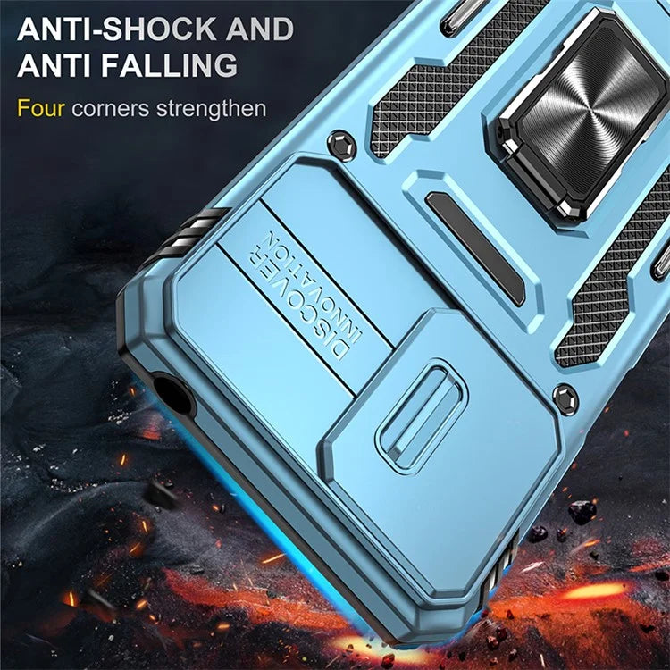 Armor Series For Motorola Moto G54 5G Case PC+TPU Kickstand Phone Cover with Slide Lens Protector