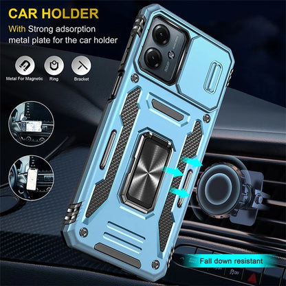 Armor Series For Motorola Moto G54 5G Case PC+TPU Kickstand Phone Cover with Slide Lens Protector