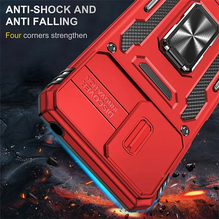 Armor Series For Motorola Moto G54 5G Case PC+TPU Kickstand Phone Cover with Slide Lens Protector