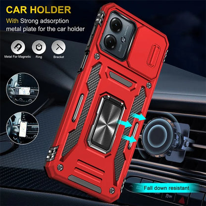 Armor Series For Motorola Moto G54 5G Case PC+TPU Kickstand Phone Cover with Slide Lens Protector